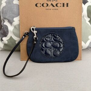 Coach Navy Wristlet with Embossed Logo